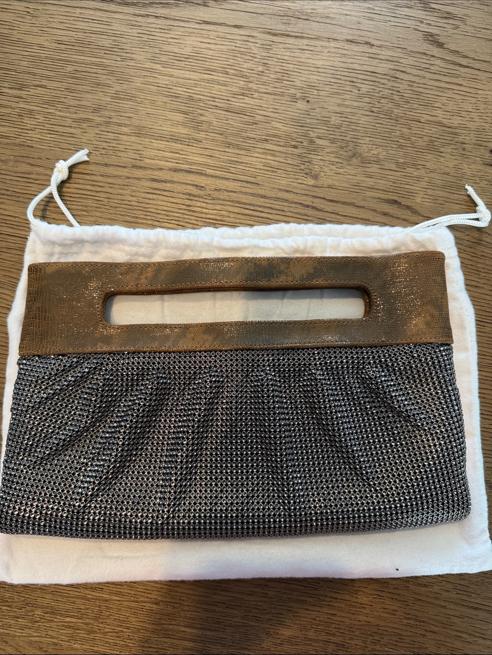 BCBG MaxAzria Metallic Mesh Clutch Bag with Gold Handle